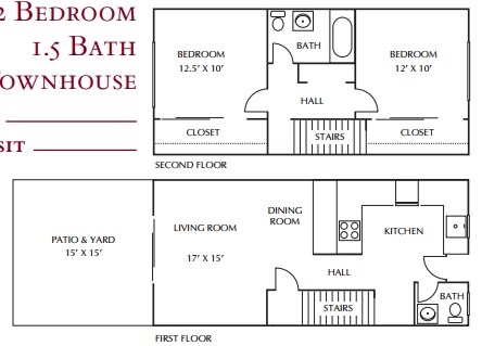 2 Beds, 1.5 Baths Model floor plan